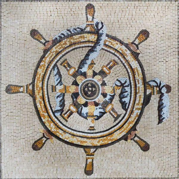Sailor Wheel - Marble Mosaic - Mesh Backing