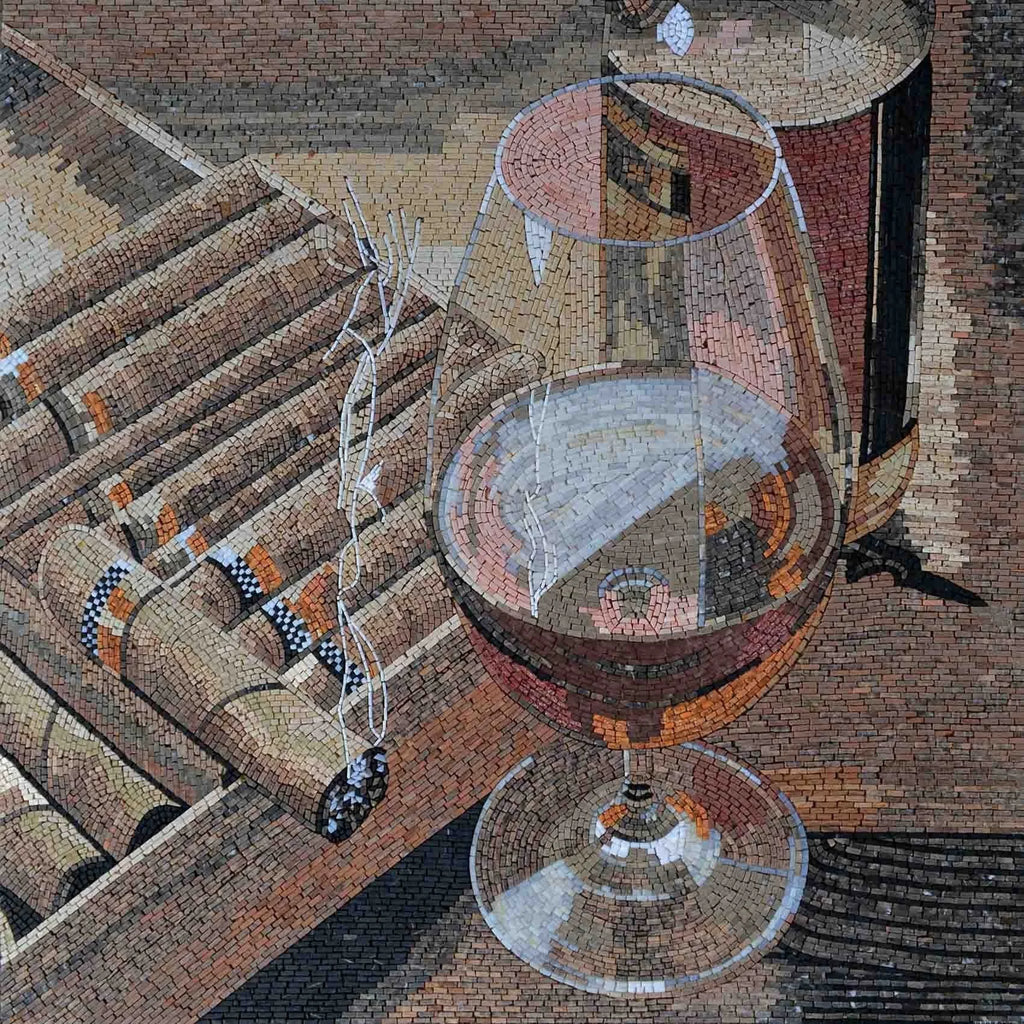 Sigaro e vino - Mosaico murale | Cibo e bevande | Mozaico