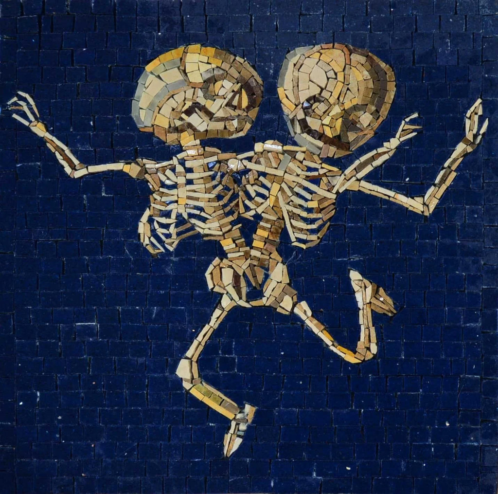 Murale a mosaico di scheletri uniti