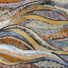 Flowing Waves Pattern - Marble Mosaic With Autumn Colors Luxury Handcrafted Natural Stone - Mesh Backing