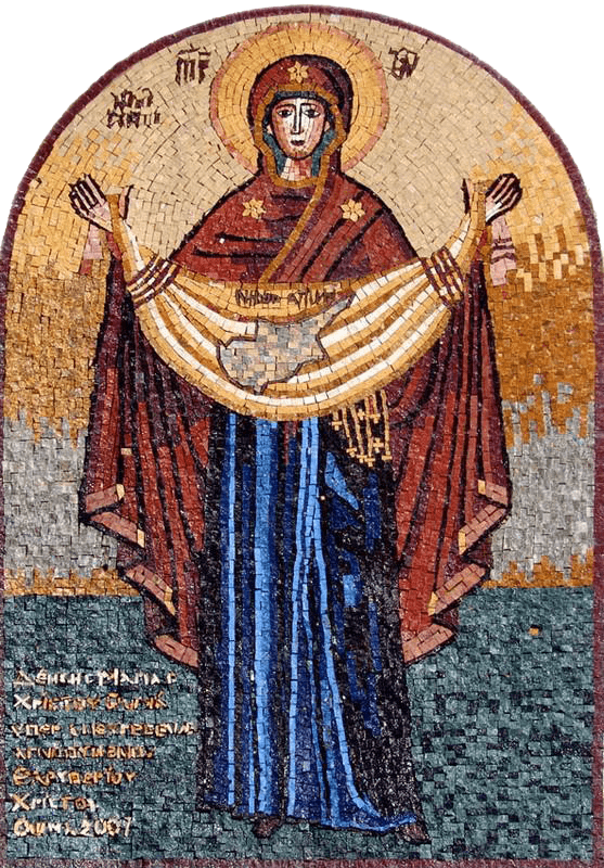 Arched Shaped Ico Mary With Hands Wide Mosaic