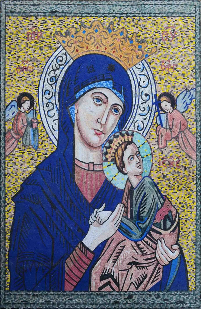 Baby Jesus and Virgin Mary Christian Mosaic Icon
