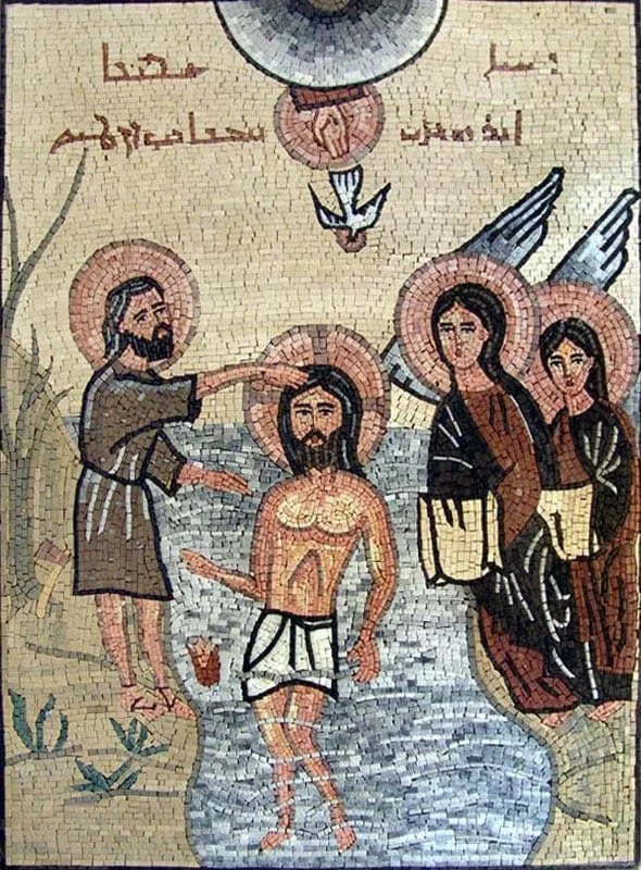 Batismo de ícone de mosaico de mármore de Jesus