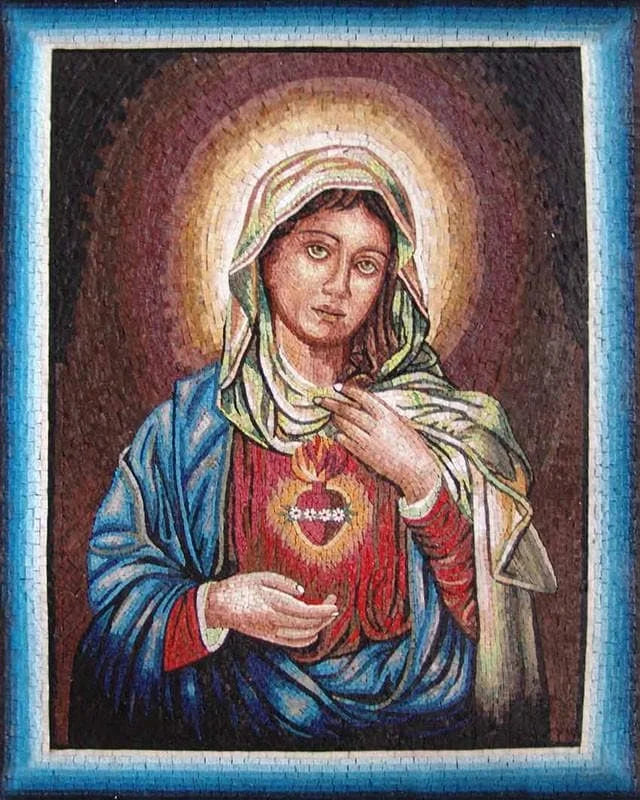 Mosaico enmarcado azul Madre de Jesús