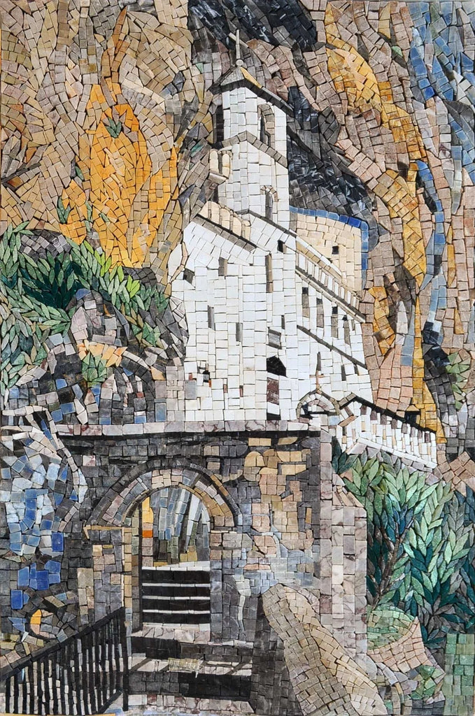 Iglesia tallada en mosaico de mármol de roca