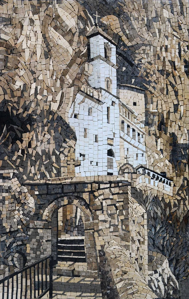 Chiesa scolpita nel mosaico di marmo di roccia