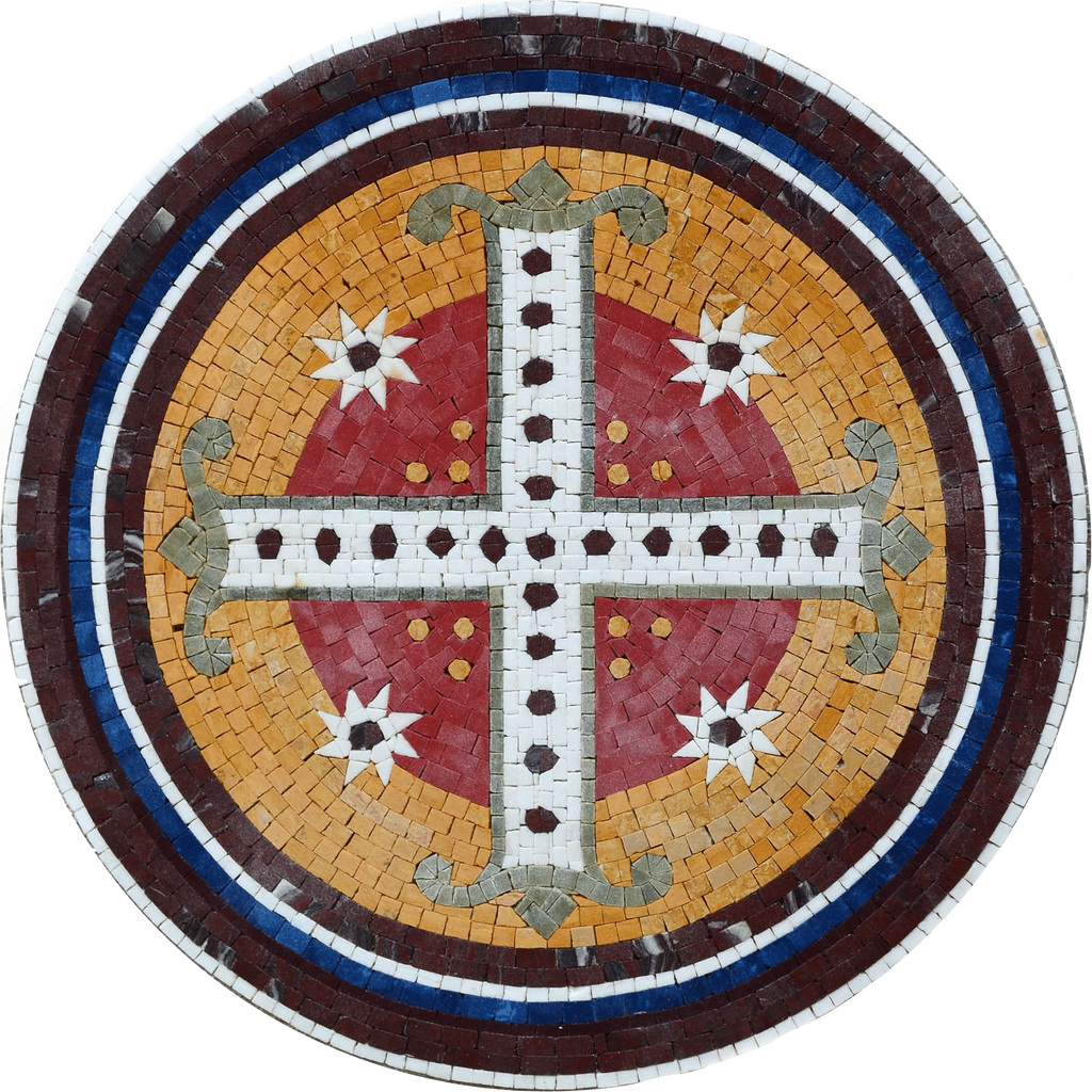 Cruz Medalhão Mármore Mosaico