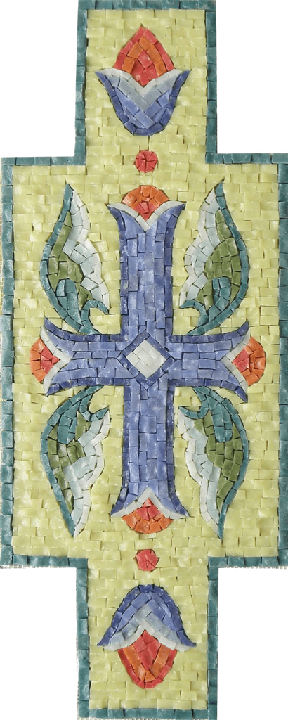 Instalação de mosaico de vidro em forma de cruz