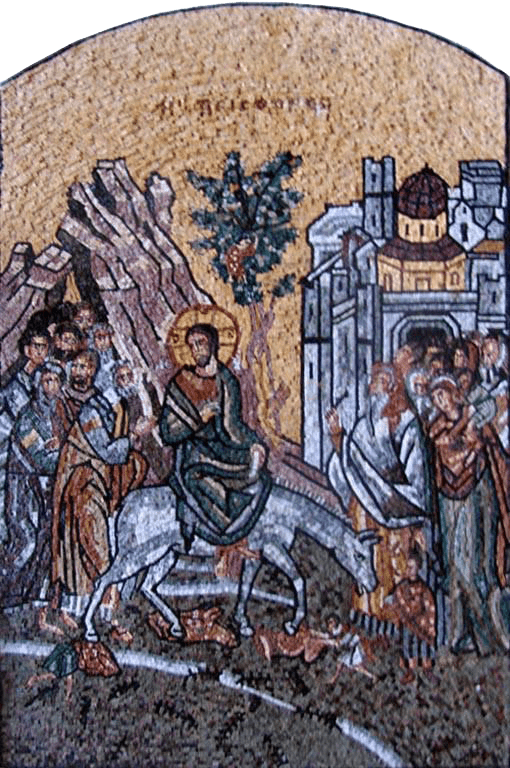 Mosaïque de reproduction de l'entrée du Christ à Jérusalem