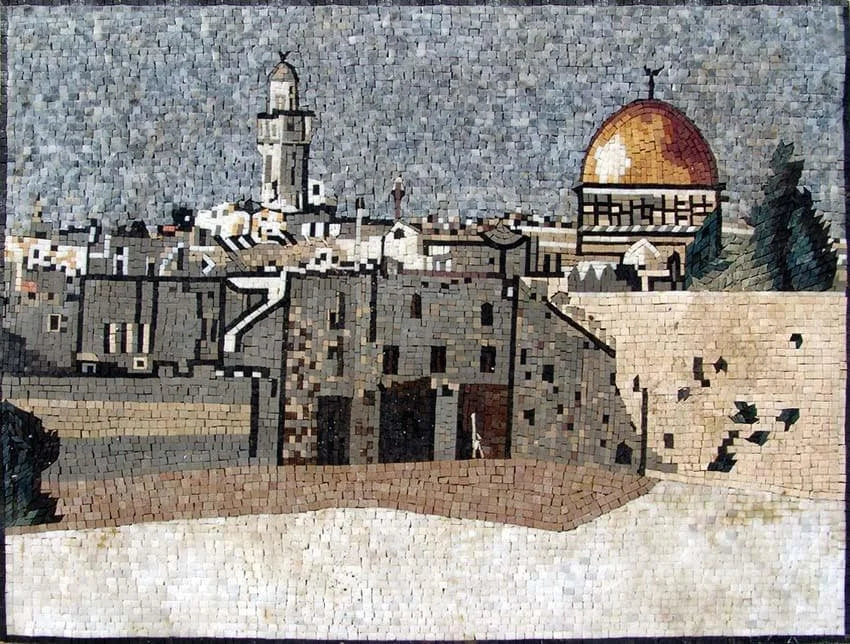 Jérusalem biblique en mosaïque de marbre faite à la main