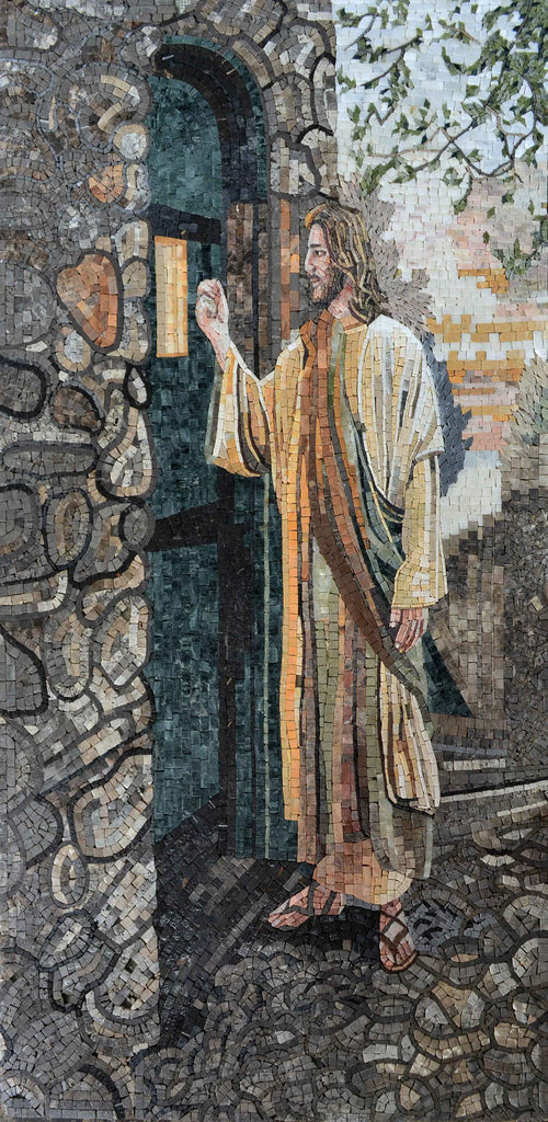 Mosaico artesanal de Jesús en la puerta