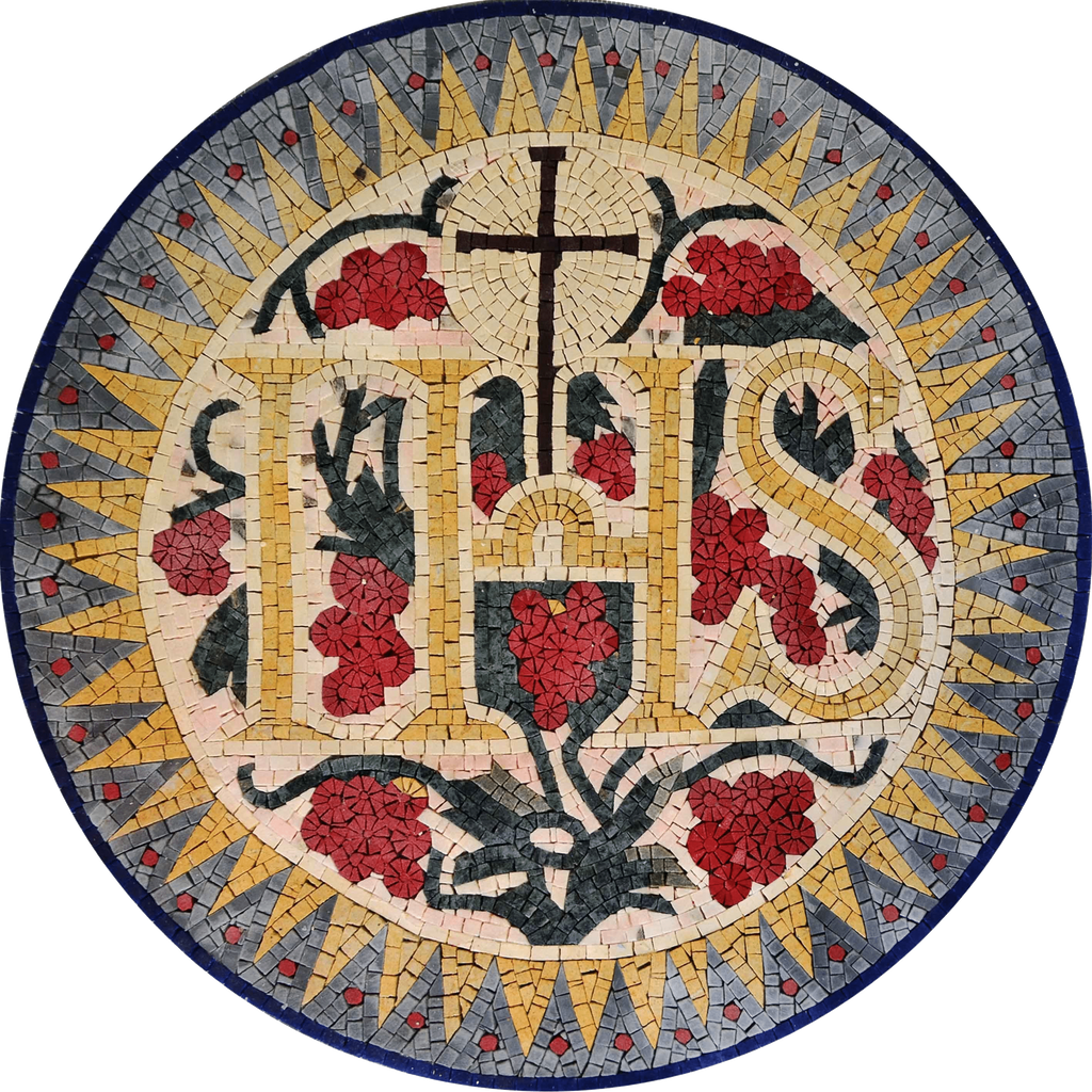 Medallón de icono cristiano de mosaico de mármol jesuita