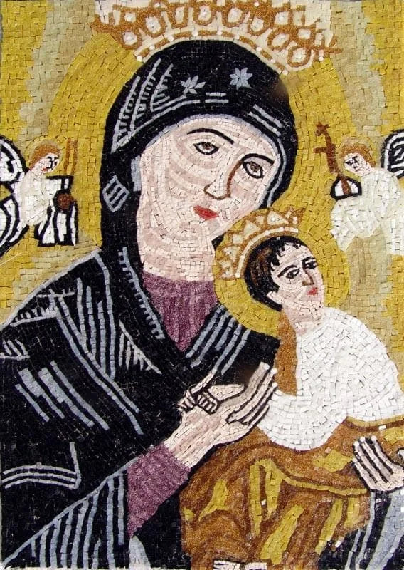 Arte de mosaico de vidrio de icono de Jesús y María