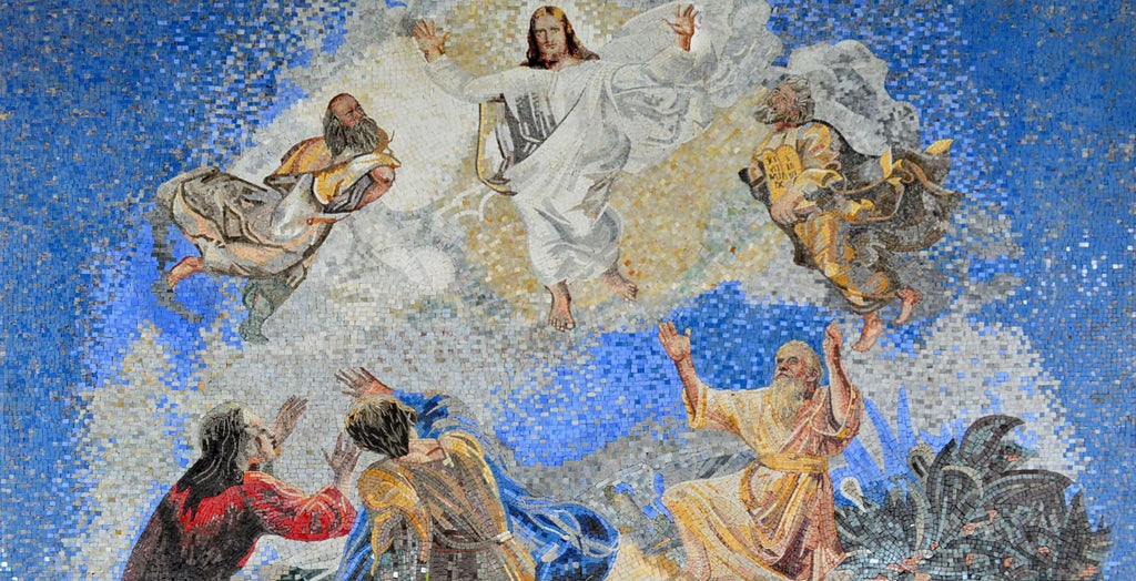 Mosaïque de marbre religieuse de la transfiguration de Jésus-Christ