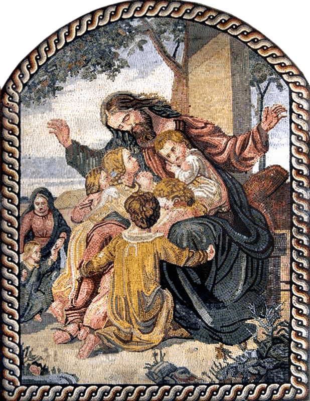 Gesù predica l'amore ai bambini Arte del mosaico