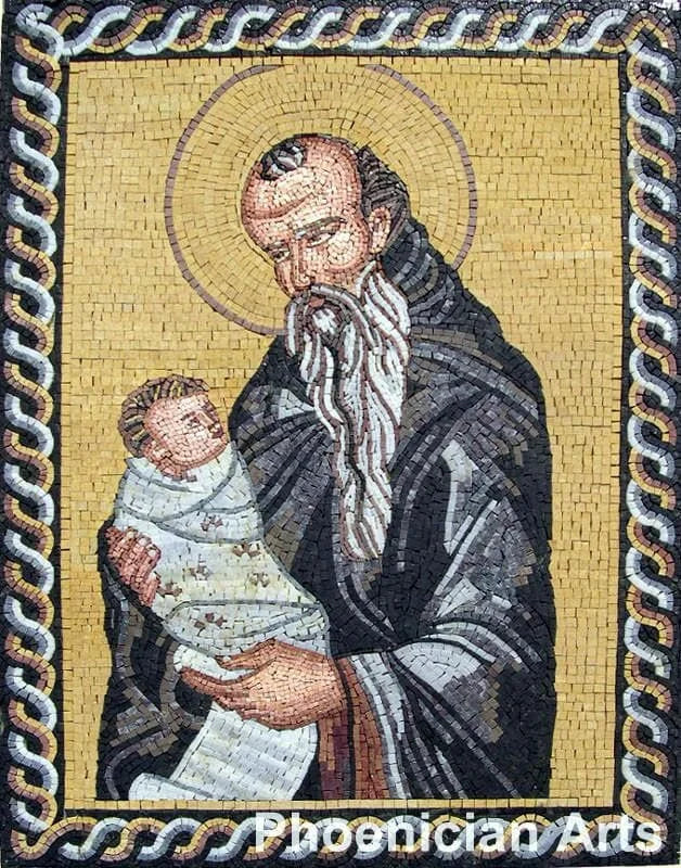 Icono de mármol de mosaico de San José y Jesucristo