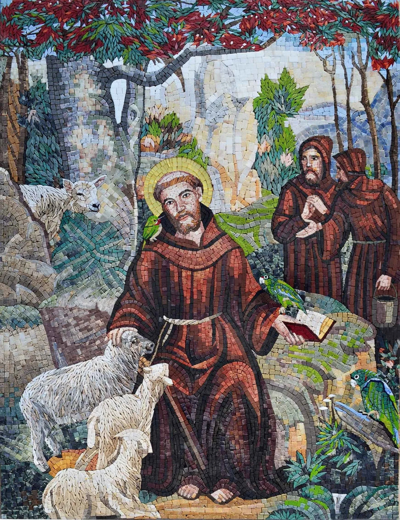 Ícone de mosaico de mármore - São Francisco de Assis