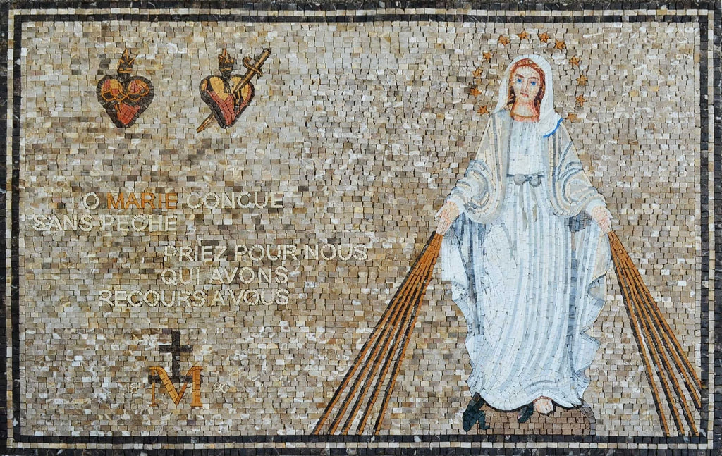 Oración de la Virgen María de mosaico de mármol