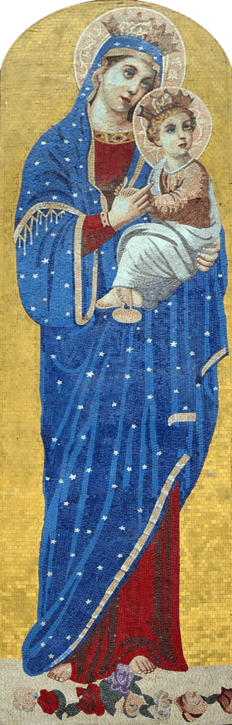 Mosaico de mármol de María y Jesús