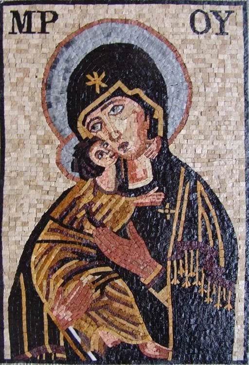 Arte em mosaico de Maria e Jesus