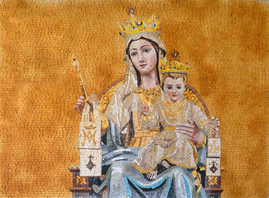 Icono de mosaico de mármol de María del Monte Carmelo