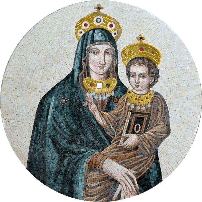 Médaillon Art de la Vierge Marie et Jésus Mosaïque
