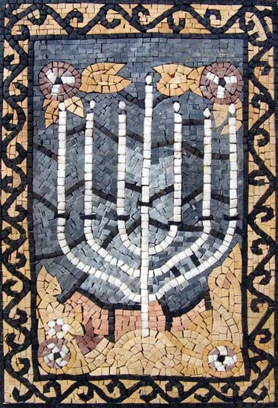 Symbole juif de mosaïque de marbre de Menorah