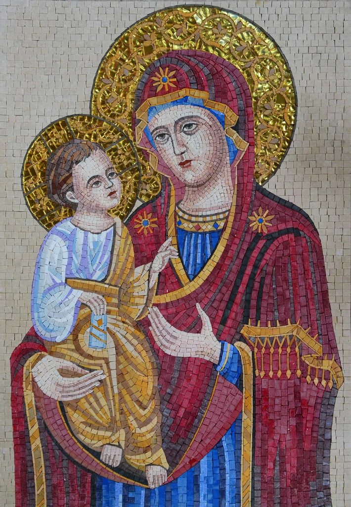 Ícone do mosaico - majestosa Virgem Maria e Jesus
