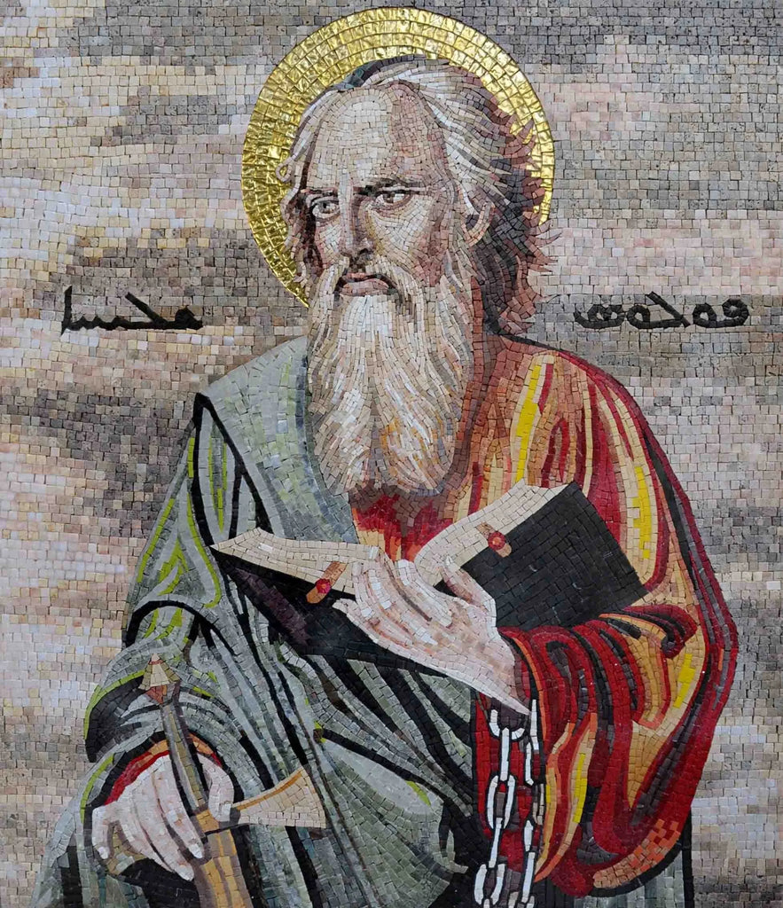Ícone de mosaico - St. Paul segurando Bíblia e mosaico de espada