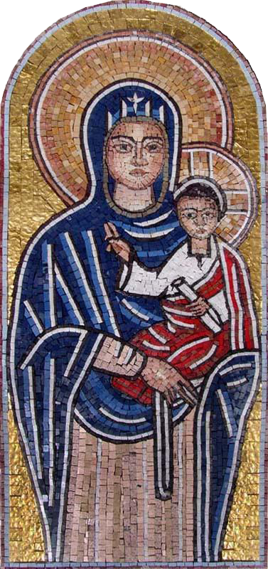 Reproducción en mosaico de una iconografía religiosa en mosaico