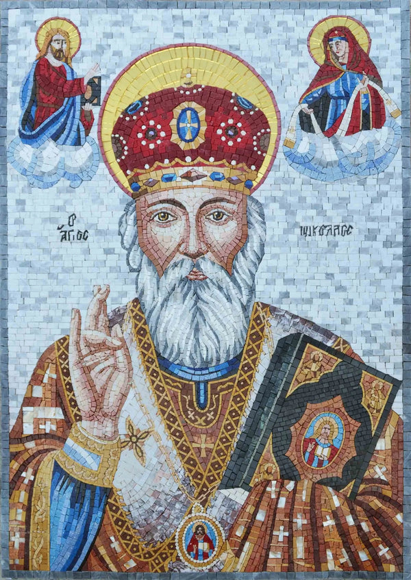 Saint Nicholas Figure - Marble Mosaic Wall Art - Mesh Backing
