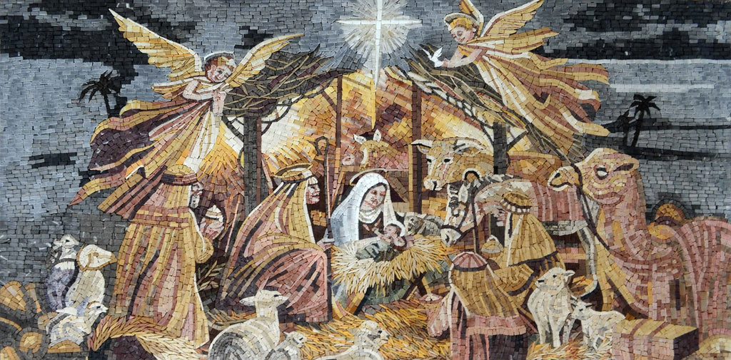 Natividade de Jesus Cristo em mosaico de mármore