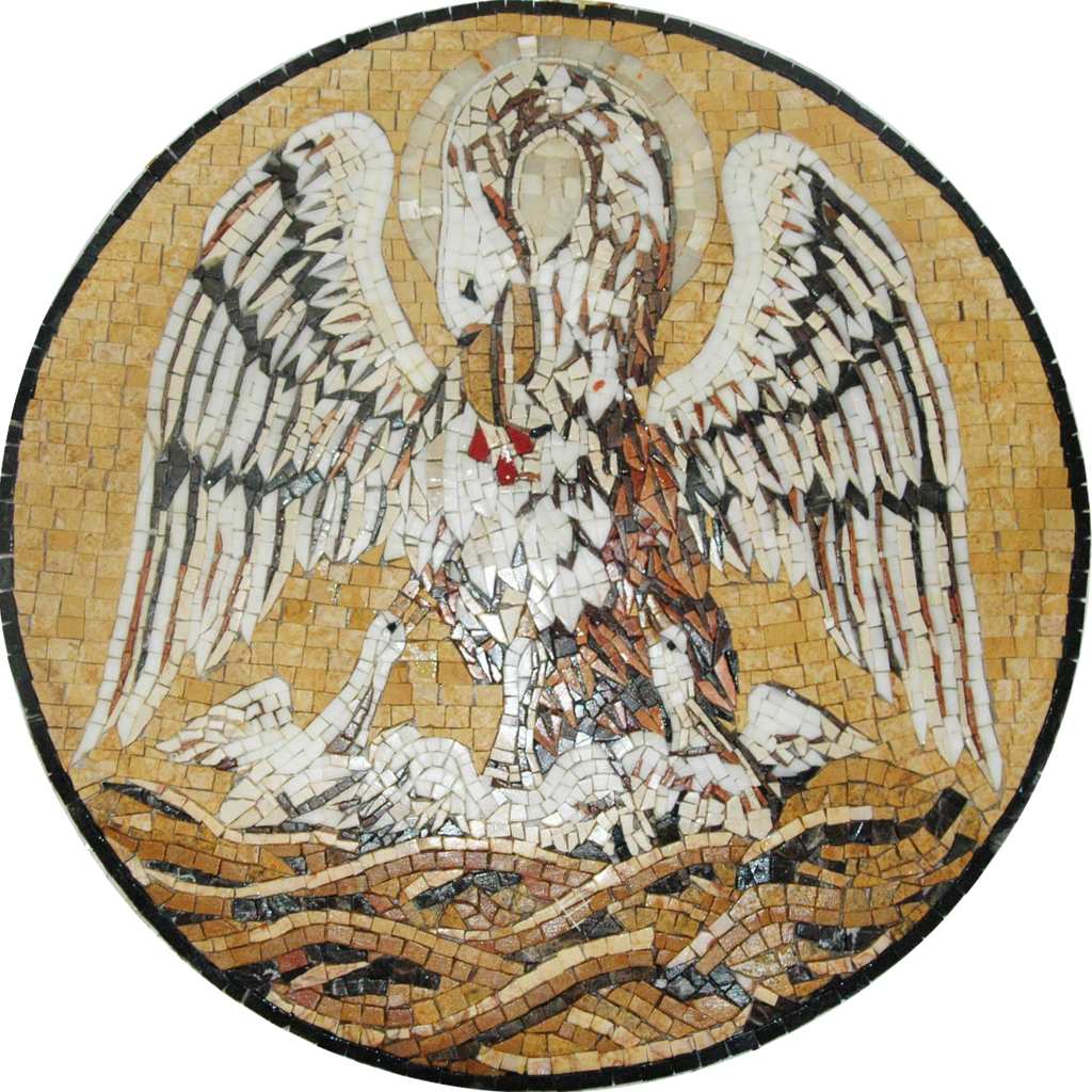 Opera d'arte del mosaico cristiano di simbolo del pellicano