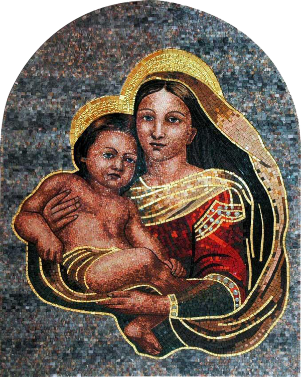 Madonna And Child - Marble Mosaic Religious - Mesh Backing