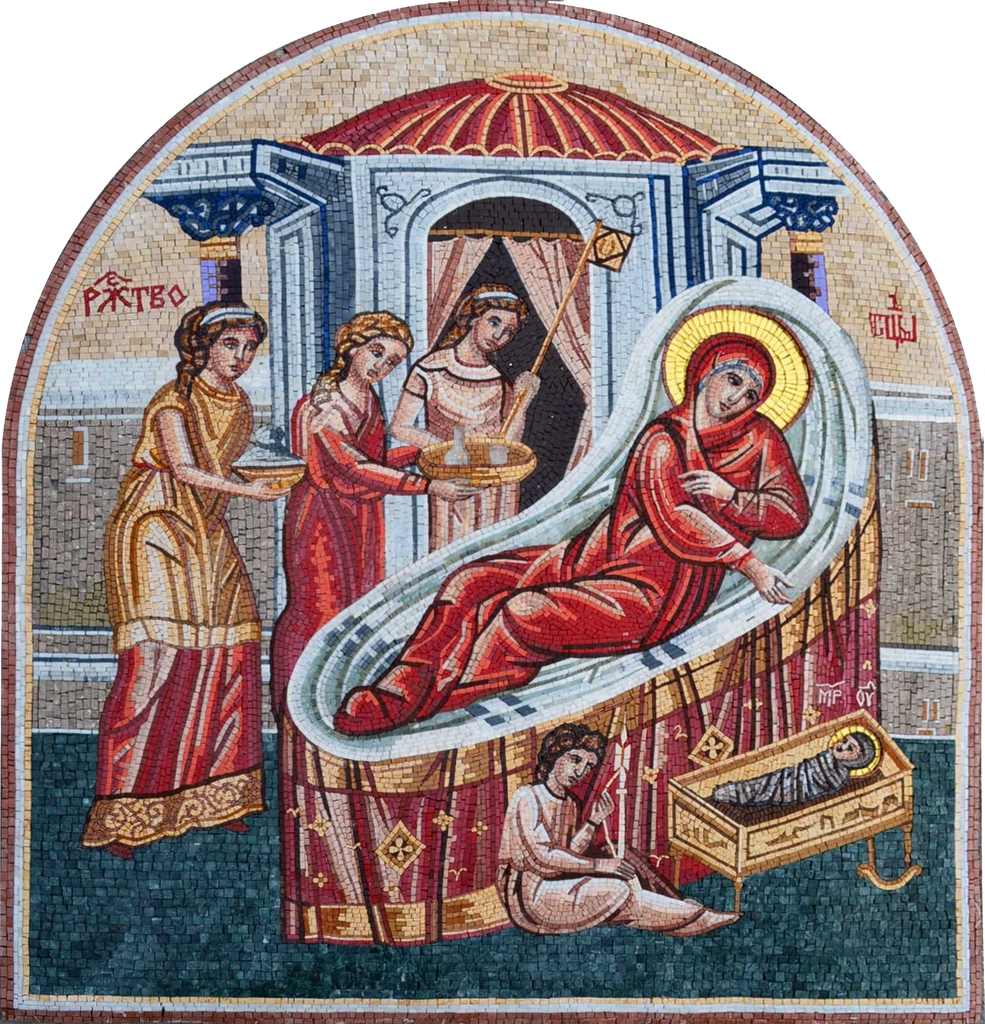 Arte religiosa em pedra Jesus e Maria Mosaico