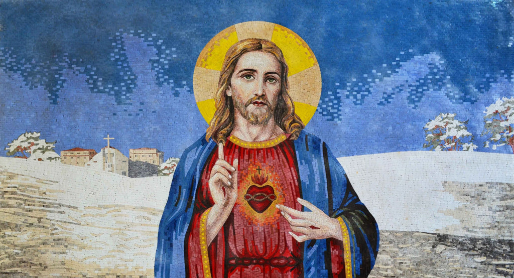 Arte de mosaico de mármol del Sagrado Corazón de Jesús