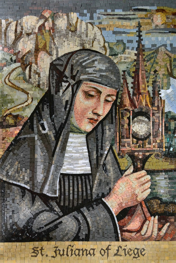 Saint Juliana Liege Portrait - Marble Mosaic Religious - Mesh Backing