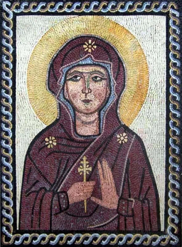 Santa Maria e a cruz em mosaico de mármore