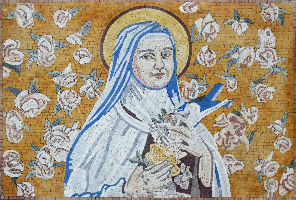 Mosaico de mármol religioso de Santa Teresa