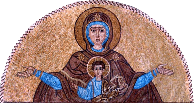Mosaico semicircular del icono de María