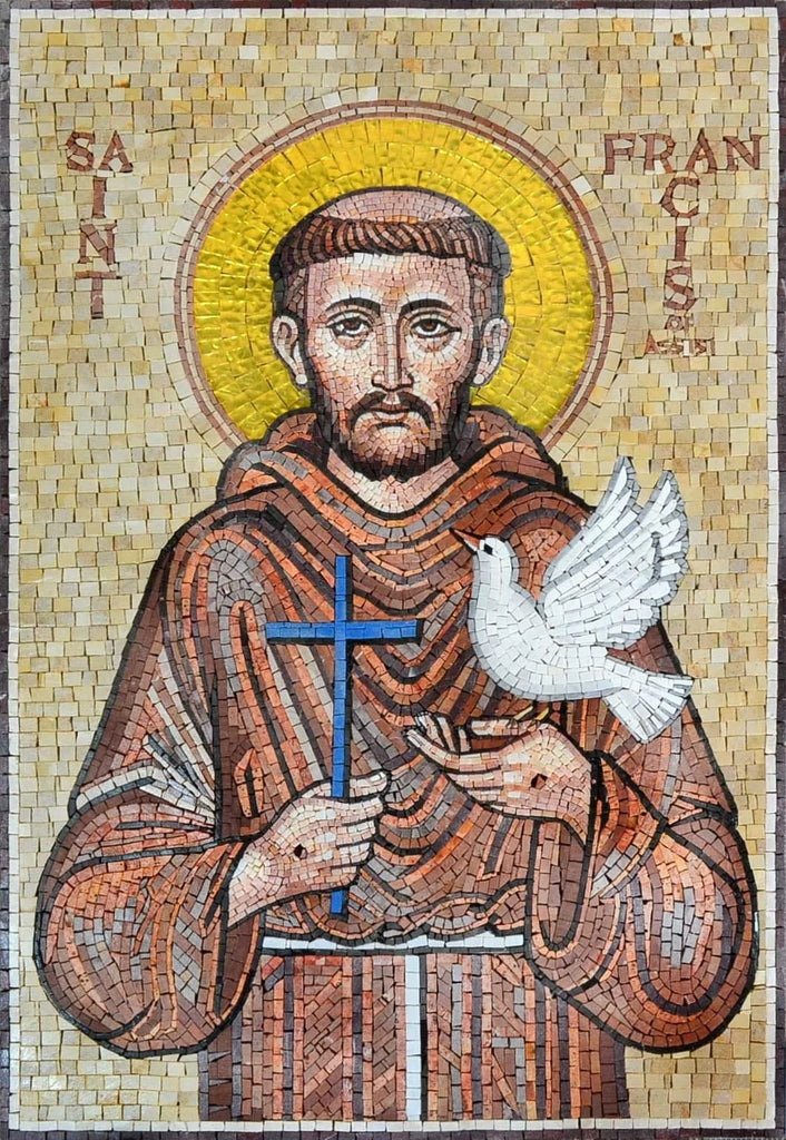 Mosaico de mármore religioso de São Francisco