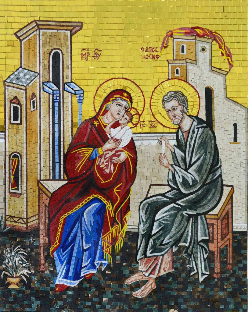 Sagrada Família em mármore religioso e mosaico de vidro