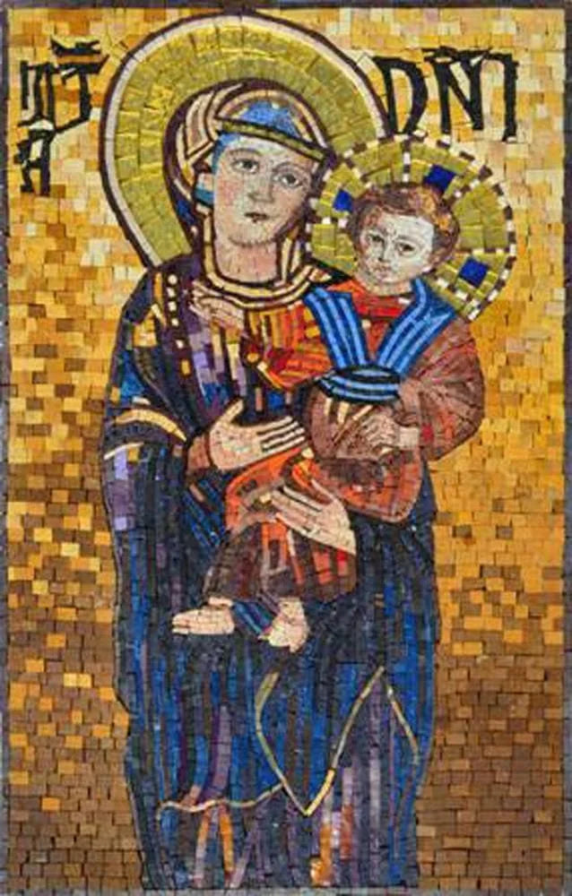 Virgen María sosteniendo al Niño Jesús Mosaico Religioso