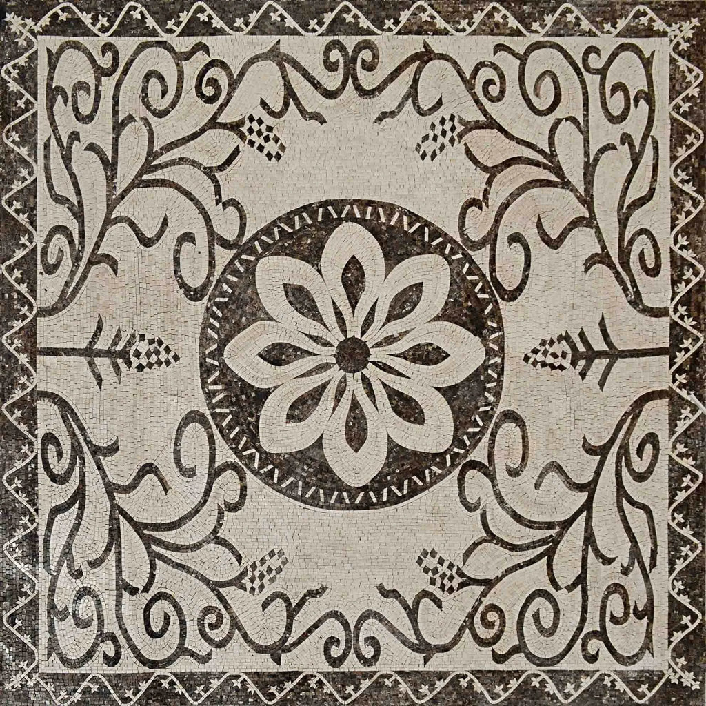 Mosaico de piso floral com destaque - Quatro