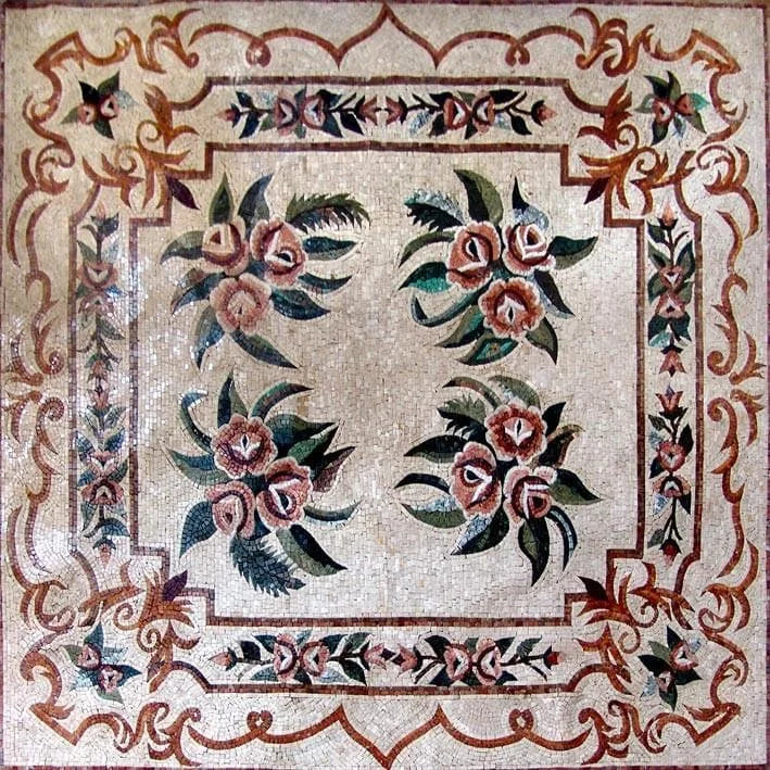 Hermoso mosaico de piso de mármol floral hecho a mano