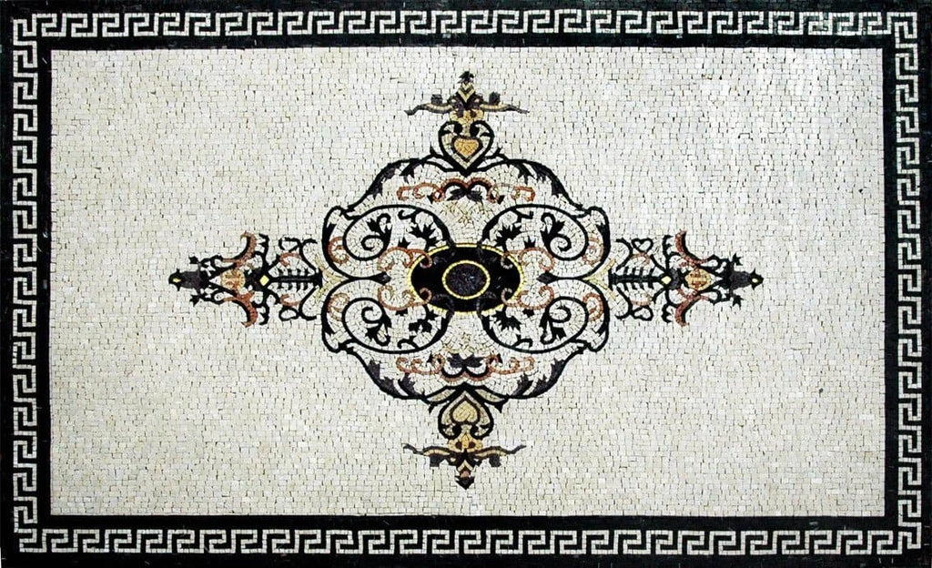 Bellissimo piano del tavolo da parete con pavimento in marmo a mosaico
