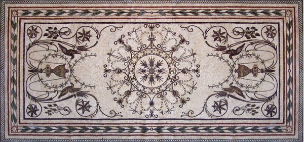 Floral Urns And Birds - Marble Mosaic Stone Art Tile Handmade - Mesh Backing