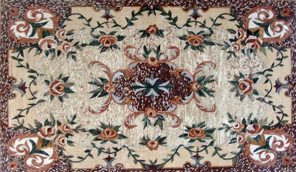 Tappeto in marmo a mosaico con motivo floreale