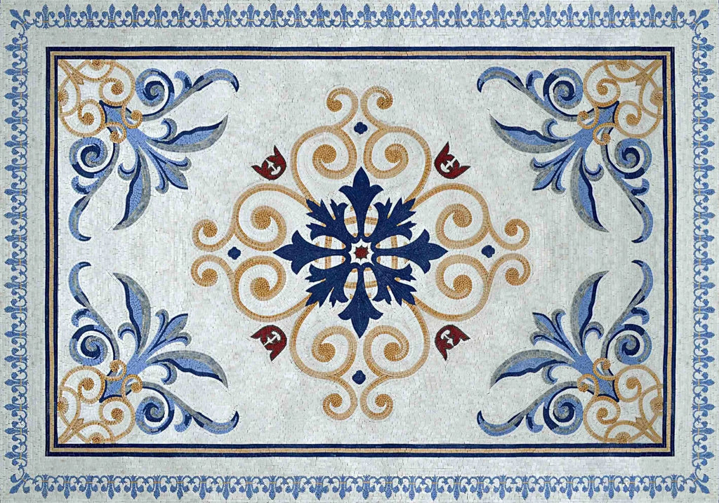Tappeto a mosaico in marmo con motivi geometrici floreali