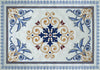 Alfombra de mosaico de mármol con motivos geométricos florales
